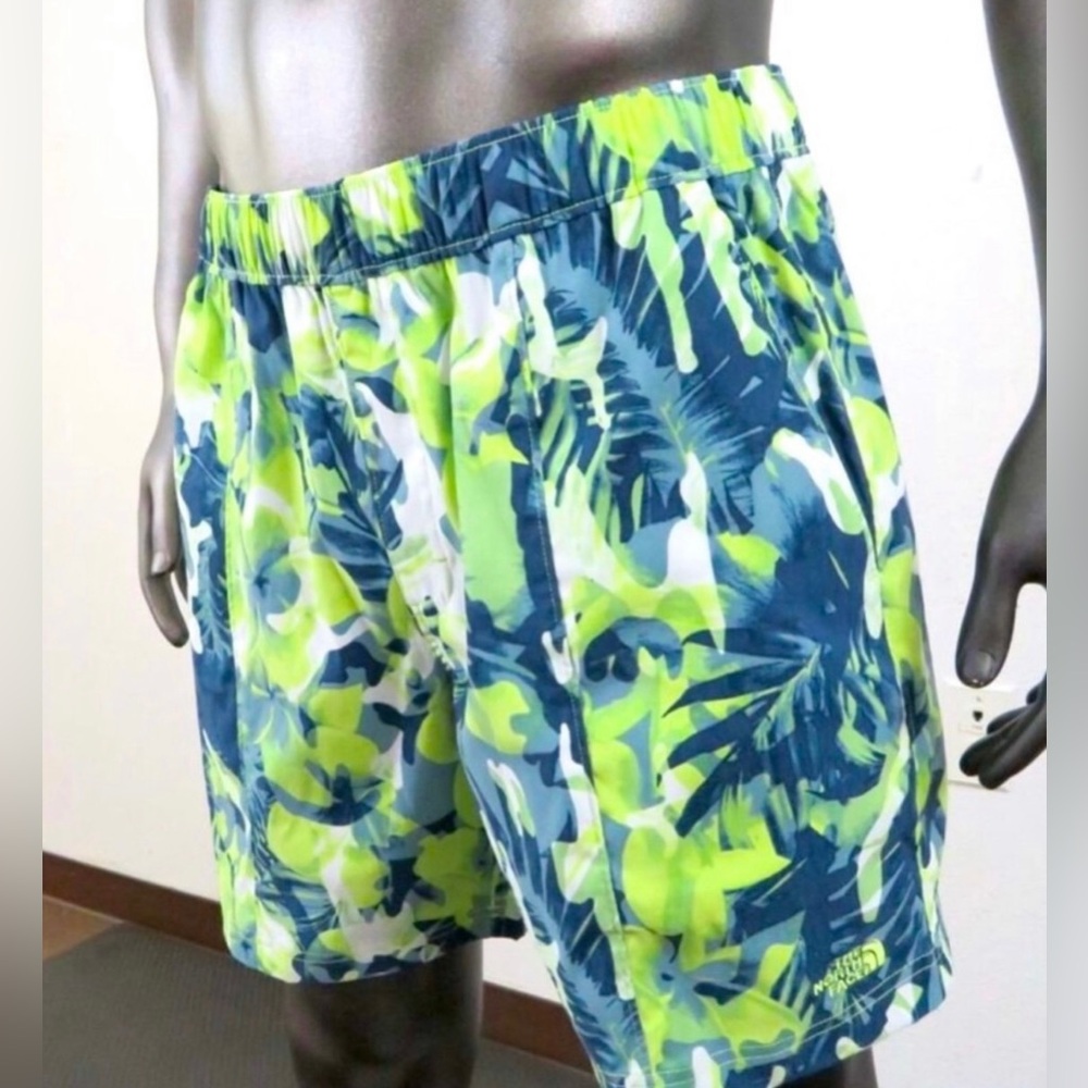 The North Face Men’s Neon Lime & Navy Tropical Print Swim Trunks